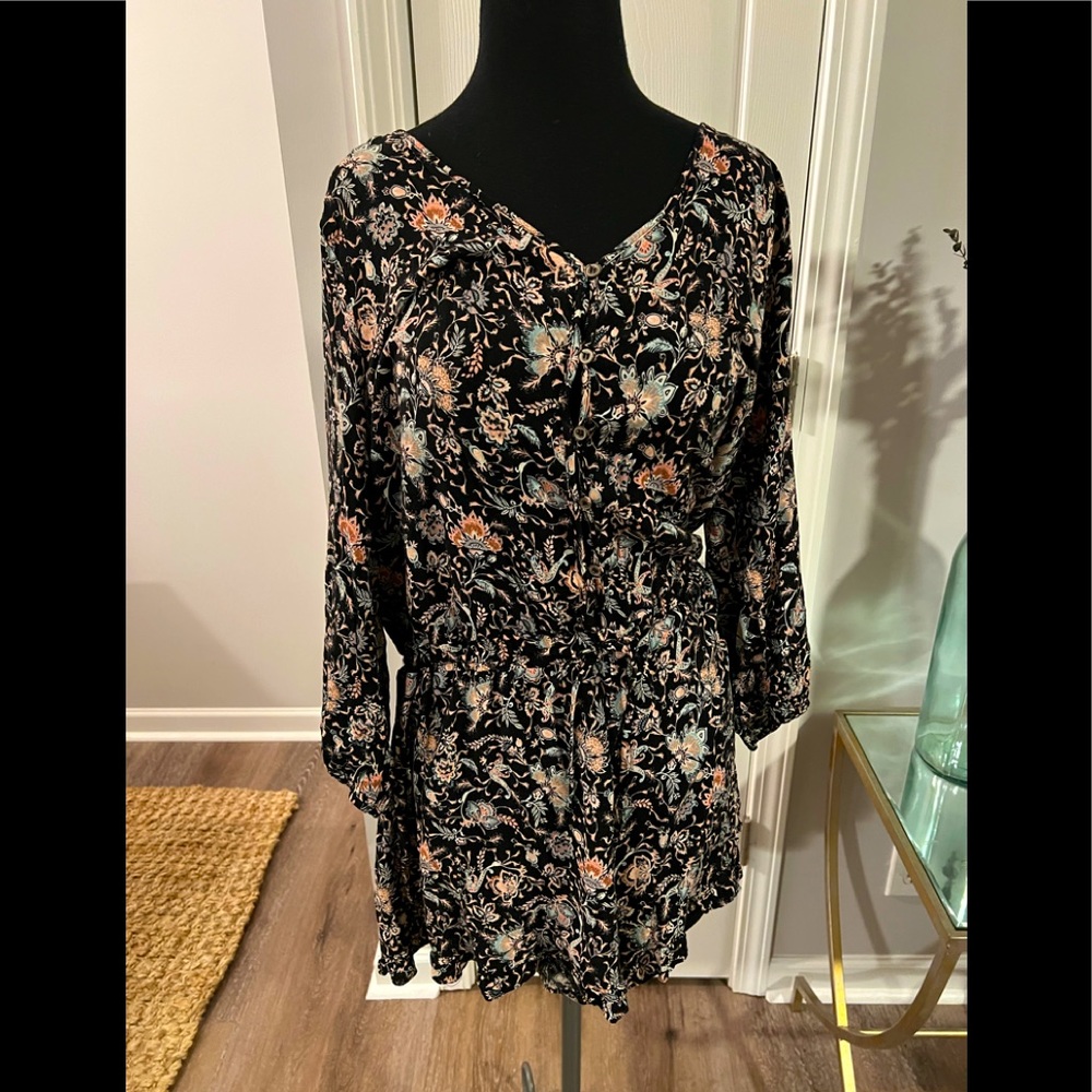 Mossimo black floral romper with button up front size XXL